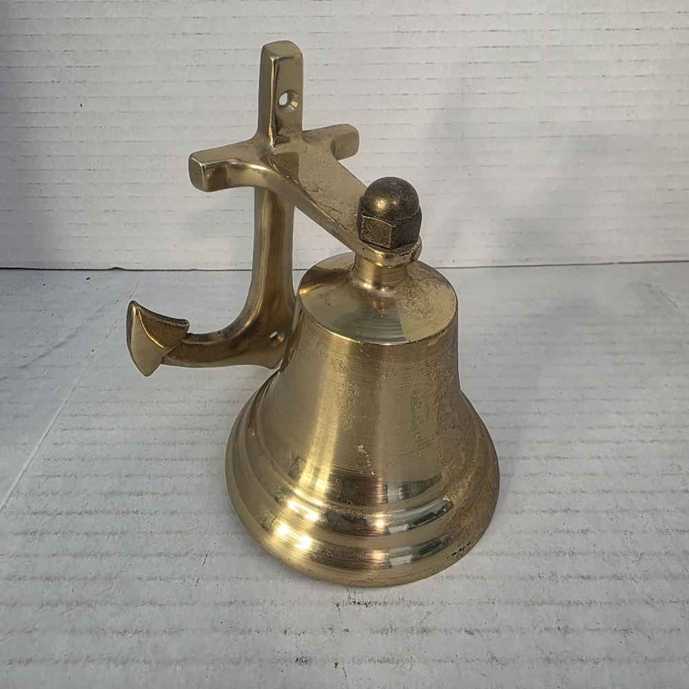 Vintage Brass Hanging Ship Bell Nautical Anchor Door Bell Home Wall Decor